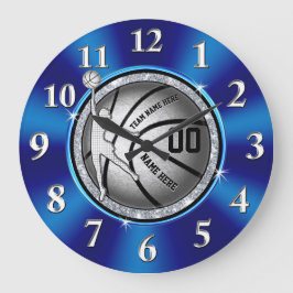 Redondo Grande Reloj de baloncesto personalizado de chica azul y