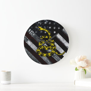 Redondo Grande Reloj de bandera americana industrial y serpiente