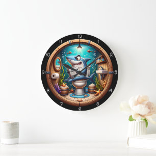 Redondo Grande Reloj de baño de tiburón divertido