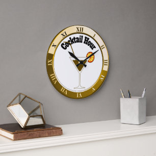Redondo Grande Reloj de bar Gold and White Coctail Hour
