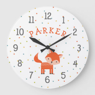 Redondo Grande Reloj de bebé de Woodland Fox con nombre