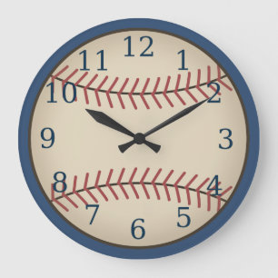 Redondo Grande Reloj de béisbol azul clásico