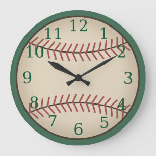 Redondo Grande Reloj de béisbol verde clásico