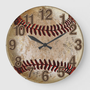 Redondo Grande Reloj de béisbol vintage con aspecto de piedra gen