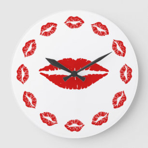 Redondo Grande Reloj de beso de labial rojo