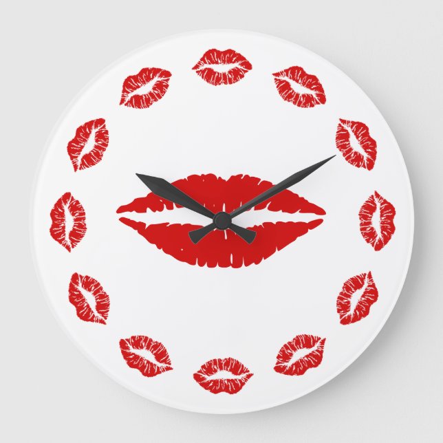 Redondo Grande Reloj de beso de labial rojo (Anverso)