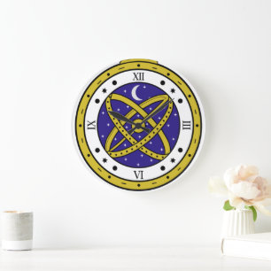 Redondo Grande Reloj de bolsillo celestial vectorial con dorado