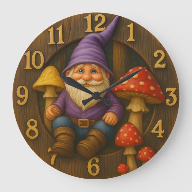 Redondo Grande Reloj de bosque de hongos con estilo rústico de gn (Anverso)