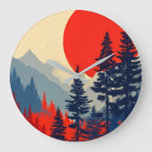 Reloj de bosque de sol rojo