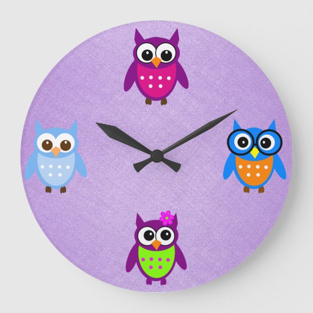 Redondo Grande Reloj de búho lindo y moderno (Anverso)