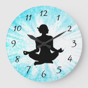 Redondo Grande Reloj de bust de mujer meditación azul sol Zen