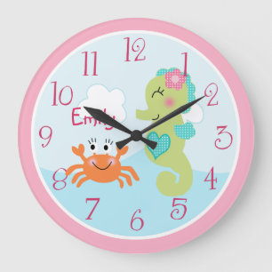 Redondo Grande Reloj de caballito de mar personalizado bajo el ma