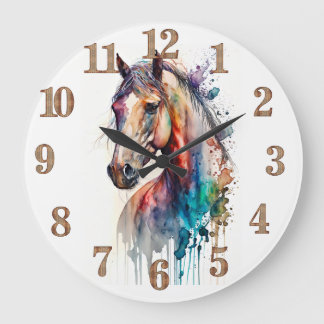 Redondo Grande Reloj de cabeza de caballo ecuestre acuarela