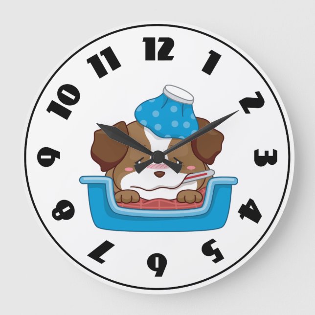 Redondo Grande Reloj de cachorro enfermo (Anverso)