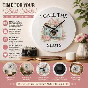 Redondo Grande Reloj de cámara retro lindo para amantes de la fot
