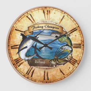 Redondo Grande Reloj de campeón de pesca (personalizable)
