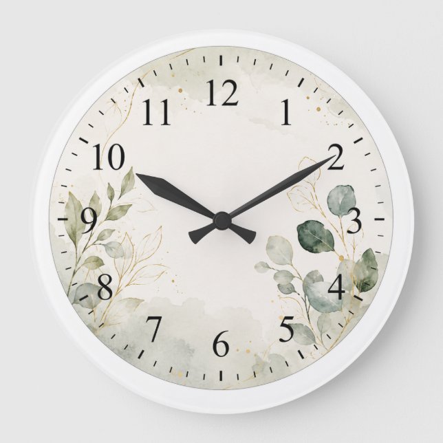 Redondo Grande Reloj de cara botánico elegante (Anverso)