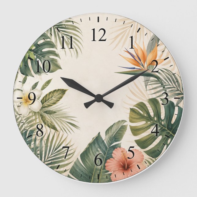 Redondo Grande Reloj de Cara Paraíso Tropical (Anverso)