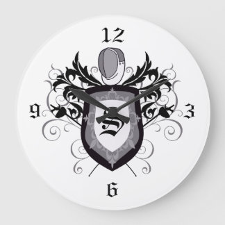 Redondo Grande Reloj de cercado gris del escudo del Epee