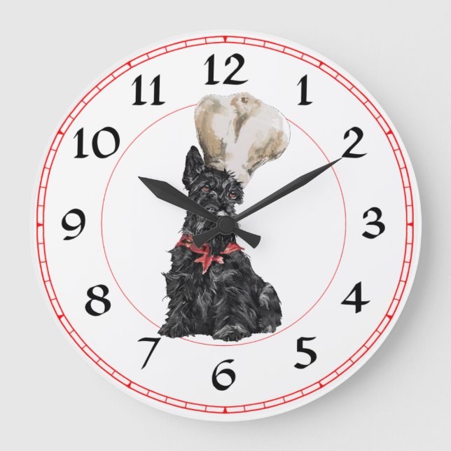 Redondo Grande Reloj de Chef Terrier de Escocia (Anverso)