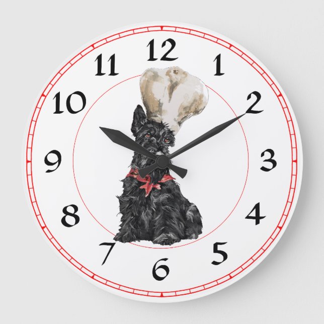 Redondo Grande Reloj de Chef Terrier Escocés (Anverso)