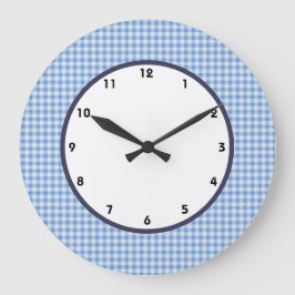 Redondo Grande reloj de cheques azul y blanco de gingham