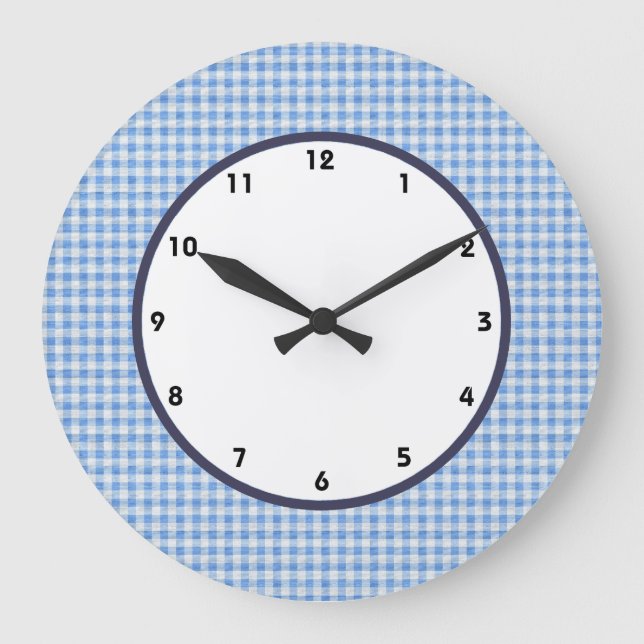 Redondo Grande reloj de cheques azul y blanco de gingham (Anverso)