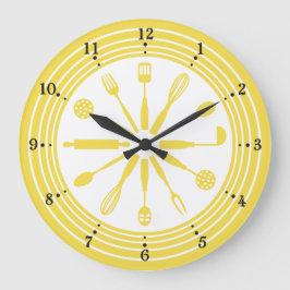 Redondo Grande reloj de cocina a color personalizado con utensili