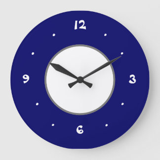 Redondo Grande Reloj de cocina blanca y azul simplificado
