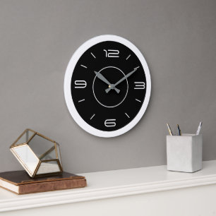 Redondo Grande Reloj de cocina blanca y negra atmosférico