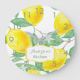Redondo Grande Reloj de cocina con limones y nombre