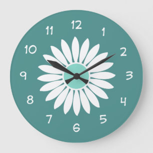 Redondo Grande Reloj de cocina de flor Verde azulado