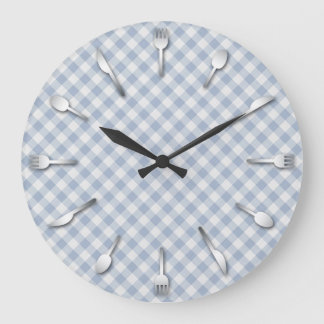 Redondo Grande Reloj de cocina de Gingham azul - País Occidental