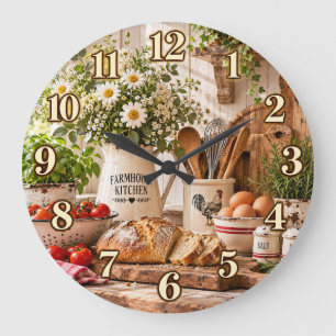 Redondo Grande Reloj de cocina de granja