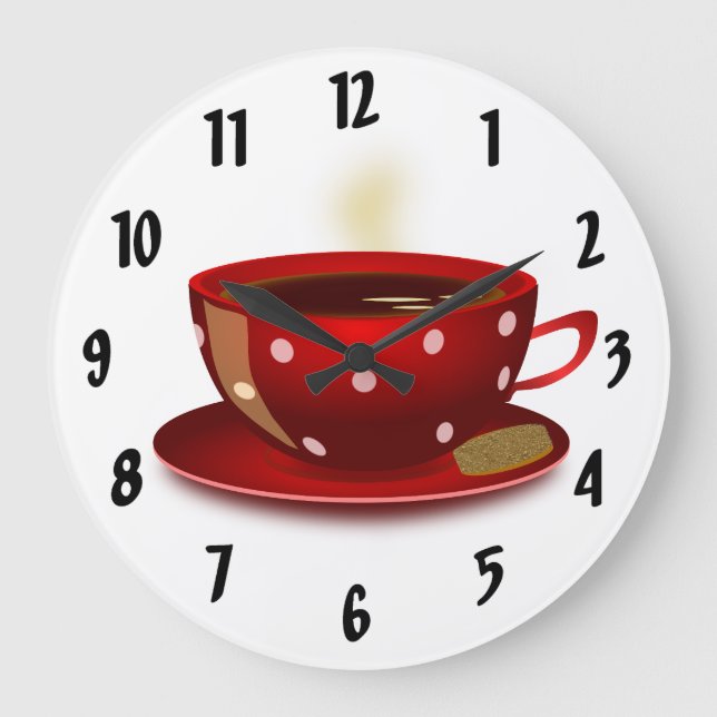 Redondo Grande Reloj de cocina de la Copa del Café Rojo (Anverso)