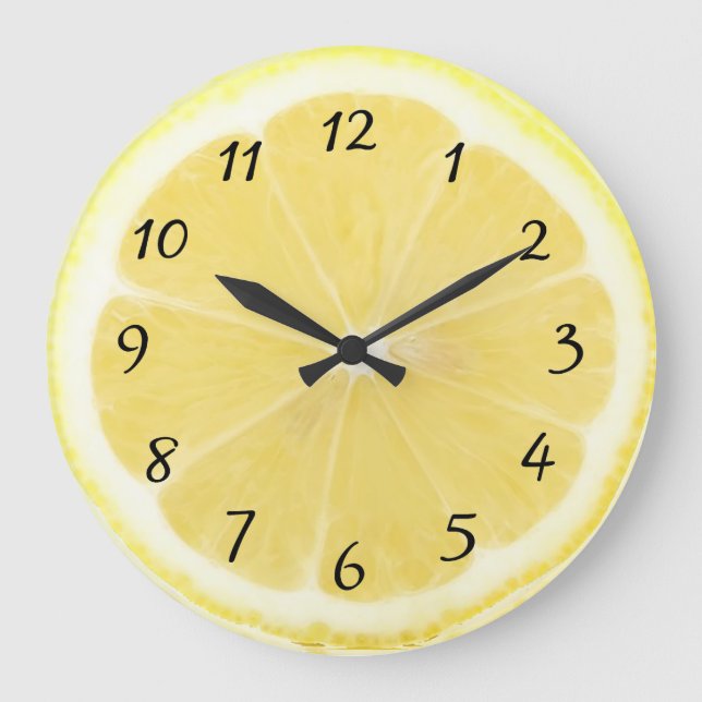 Redondo Grande Reloj de cocina de limón amarillo (Anverso)