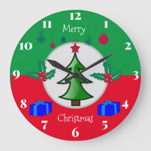Redondo Grande Reloj de cocina de Navidad