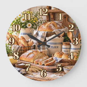 Redondo Grande Reloj de cocina de panadería rústica de campo