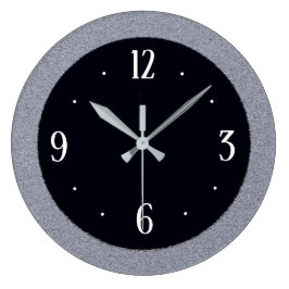 Redondo Grande Reloj de cocina de piedra gris sobre negro con núm