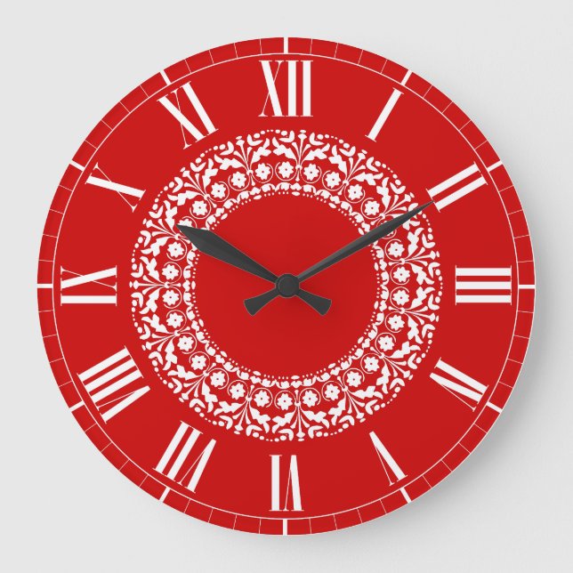 Redondo Grande Reloj de cocina elegante en blanco y rojo, país su (Anverso)