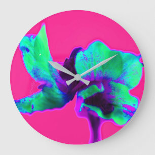 Redondo Grande Reloj de cocina floral rosa y verde brillante