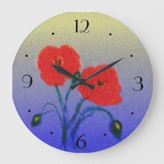 Redondo Grande Reloj de cocina Flores Poppie atmosféricas
