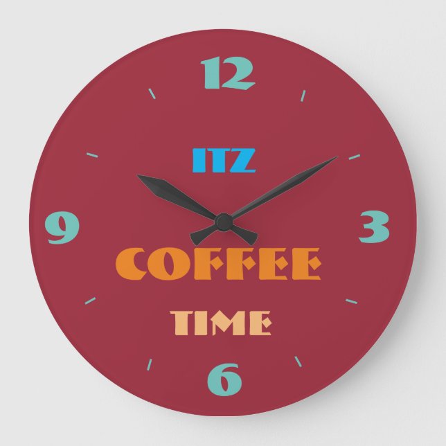 Redondo Grande Reloj de cocina "Itz Coffee Time" rojo de moda (Anverso)