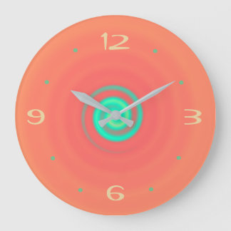 Redondo Grande Reloj de cocina naranja con espiral verde lima