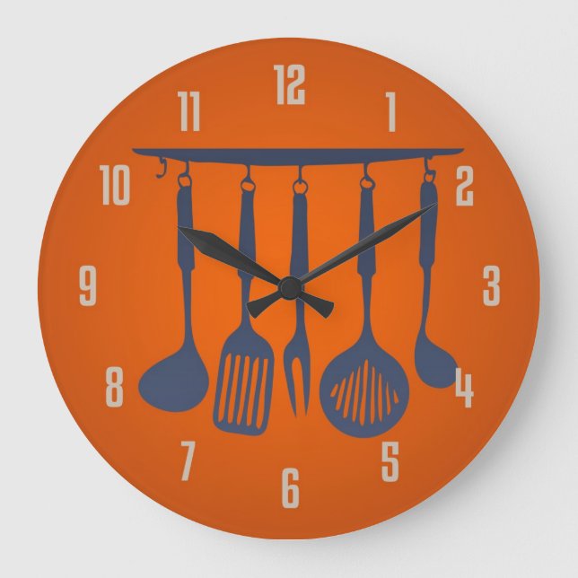 Redondo Grande Reloj de cocina Naranja Utensilios de cocina (Anverso)