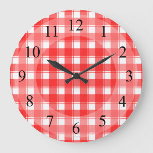 Redondo Grande Reloj de cocina retro trenzado rojo blanco