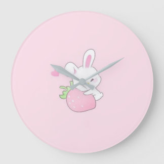 Redondo Grande Reloj de conejo Kawaii lindo - Rosa Pastel