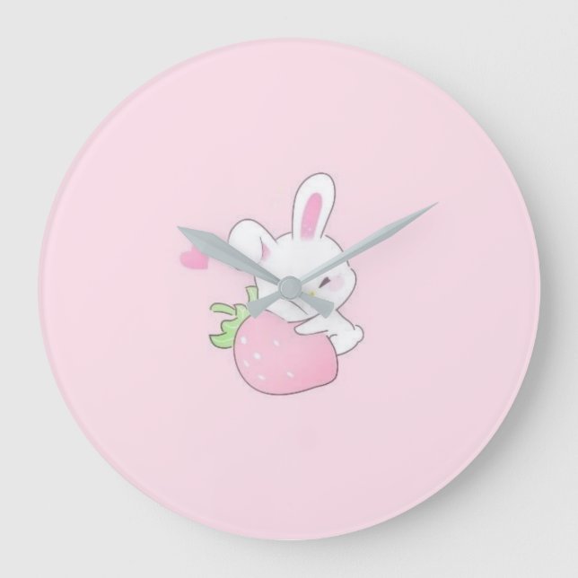 Redondo Grande Reloj de conejo Kawaii lindo - Rosa Pastel (Anverso)