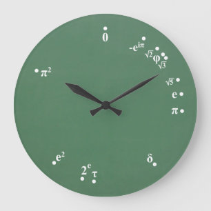 Redondo Grande Reloj de constantes matemáticas (verde de pizarra