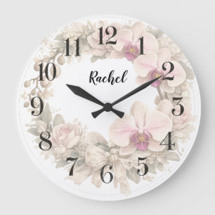 Redondo Grande reloj de corona de orquídeas personalizado